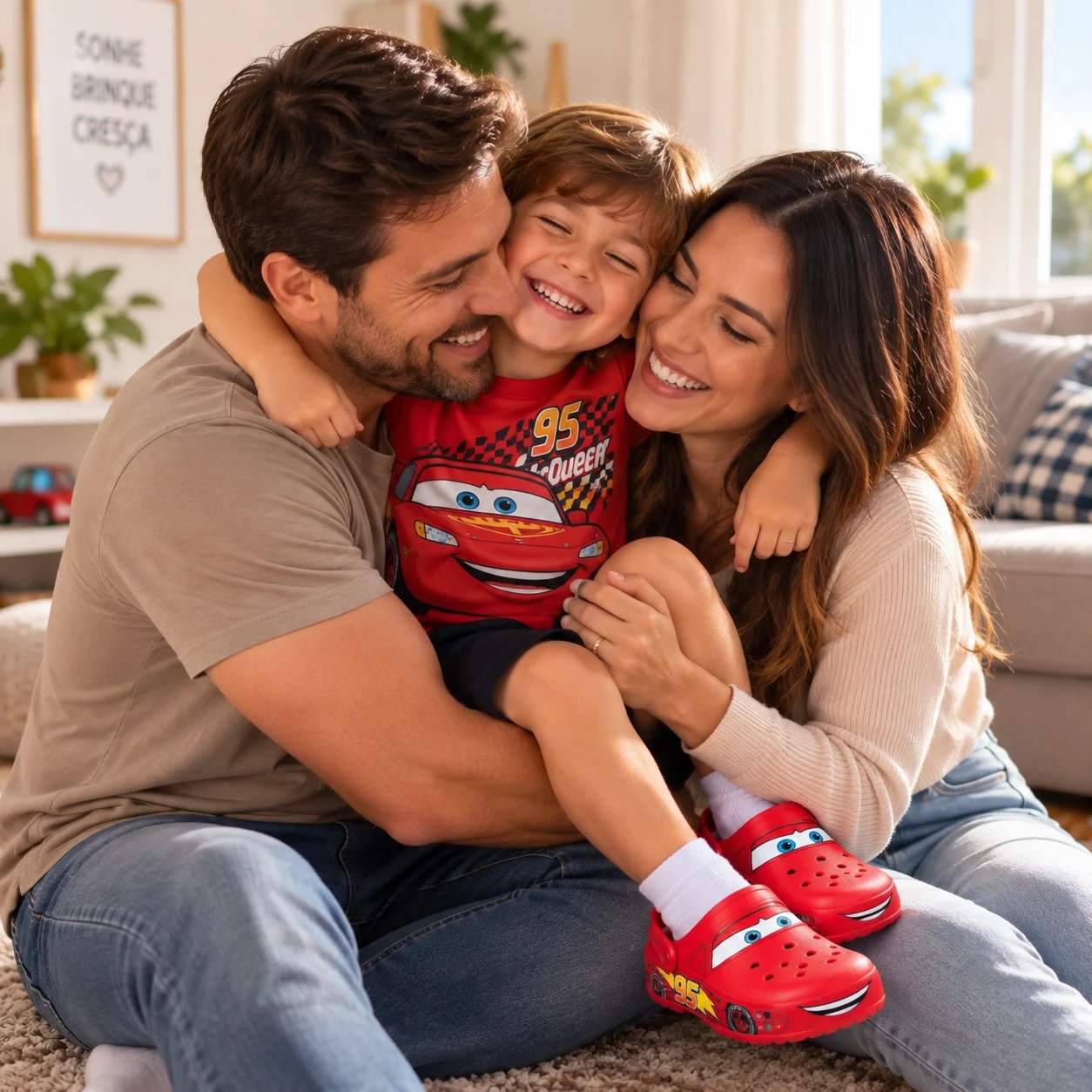 Família reunida, criança usando o TurboCrocs
